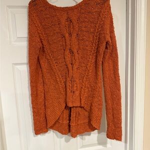 Moth by Anthropologie Open-Knit Cable-Back Sweater - Rust Orange